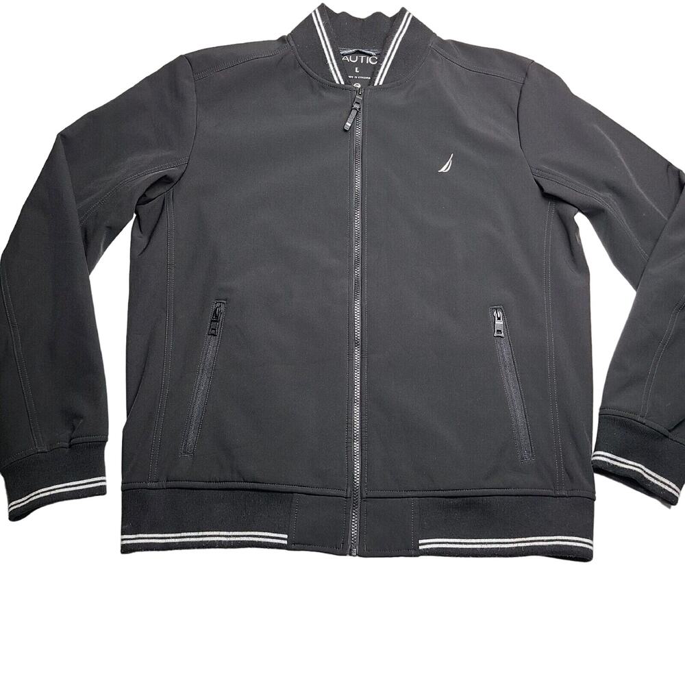 NAUTICA Soft Shell Rain Jacket Black Stretch Water Resistant Men's Size Large